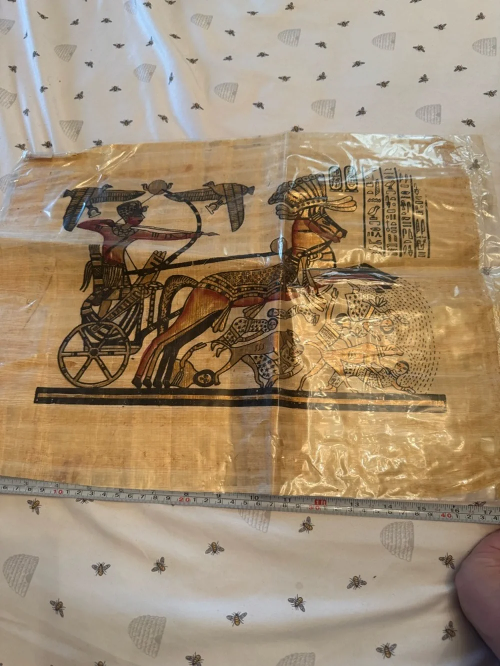 Egyptian Horse and Chariot Wall Art - Natural Papyrus Print in Brown and Black